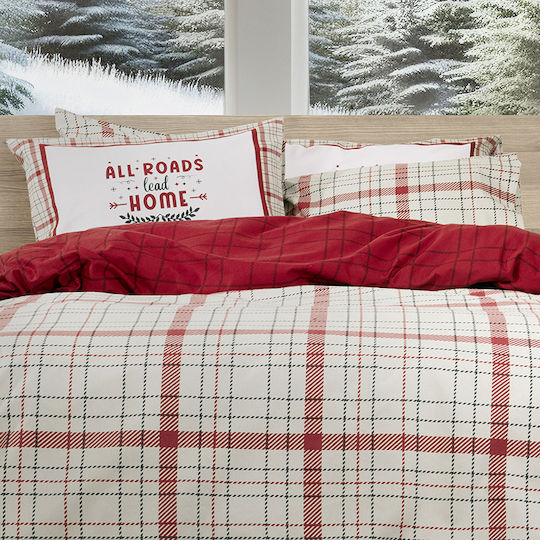 Nima Home Bliss Σετ Μαξιλαροθήκες Φανελένιες με Φάσα Beige-red 50x70εκ.