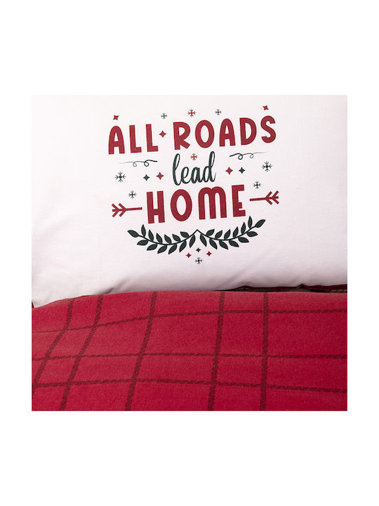 Nima Home Bliss Σετ Μαξιλαροθήκες Φανελένιες με Φάσα Beige-red 50x70εκ.