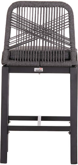 Bar Stool Medium Height Fb95791.23 Black Aluminum--Grey Rope 47.5x55x94.5cm