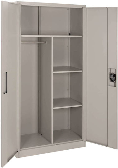 Double Door Wardrobe Metallic with Divider & 3 Shelves Light Grey 90x45x180cm