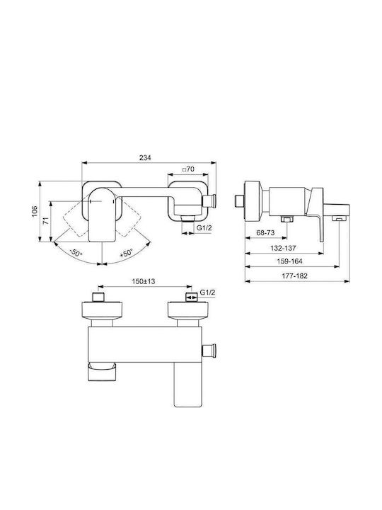 Ideal Standard Edge Αναμεικτική Μπαταρία Μπανιέρας Ασημί