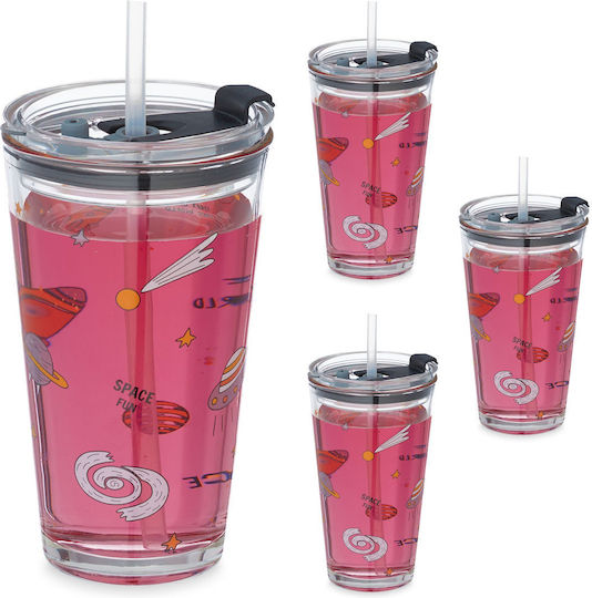 Relaxdays Set Pahare Din Sticlă Galbene Cu Pai 10044960 4 Bucăți