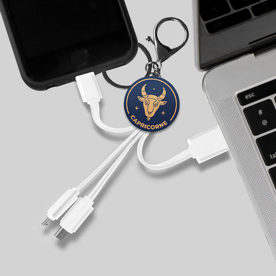 Yello Koko Кабел Usb 3 В 1 Micro-usb Usb-c Lightning Дизайн Capricorn Ключодържател Бял