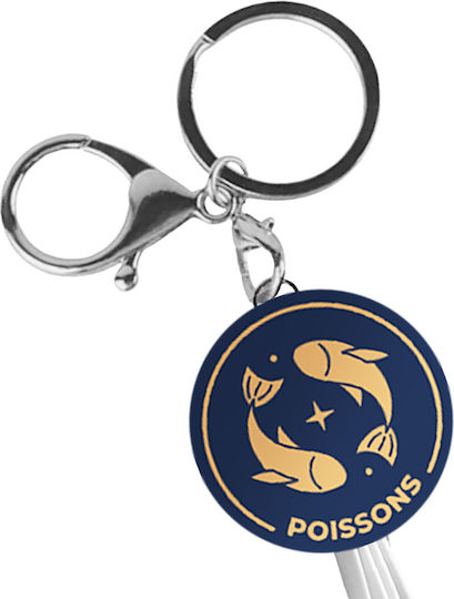 Yello Koko Cable Usb 3 In 1 Micro-usb Usb-c Lightning Design Astrology Pisces Keyring White