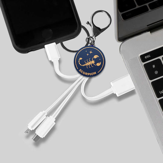 Yello Koko Кабел Usb 3 В 1 Micro-usb Usb-c Lightning Дизайн Астрология Скорпион Ключодържател Бял