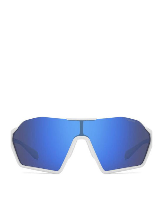 Polaroid Unisex Sunglasses with White Horn-Rimmed Frame and Blue Mirror Lens PLD7062/S VK6/5X