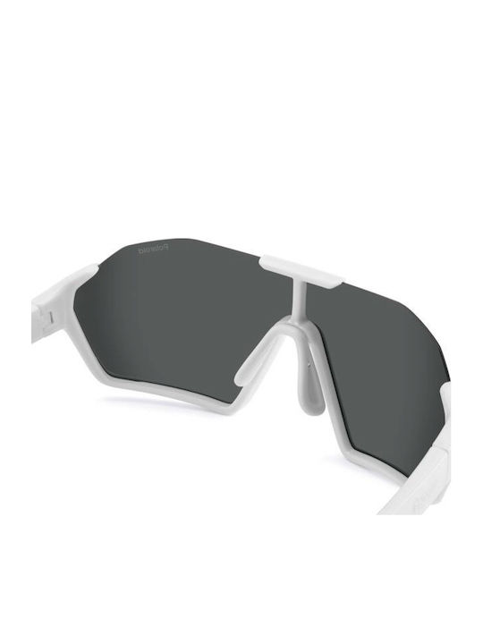 Polaroid Unisex Sunglasses with White Horn-Rimmed Frame and Blue Mirror Lens PLD7062/S VK6/5X