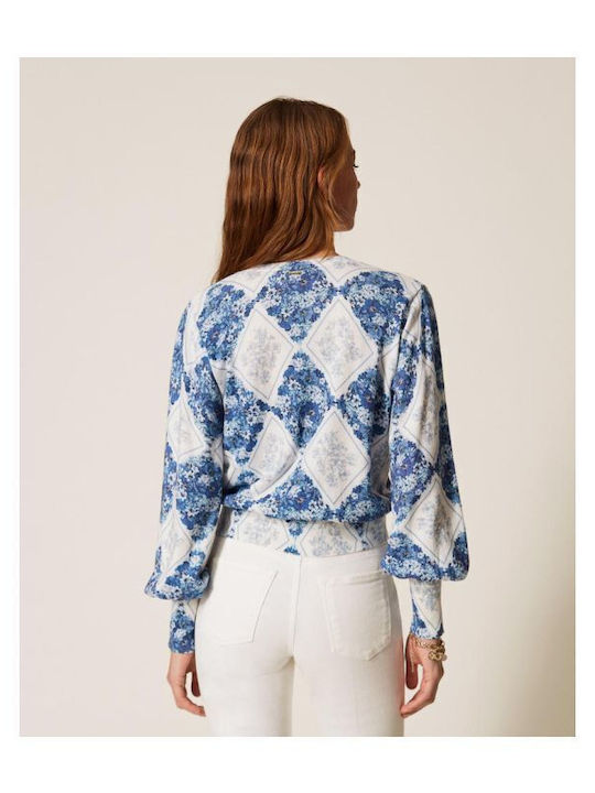 Pulover Damă Bumbac Floral Albastru