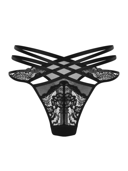 Janine Women's String with Lace Black