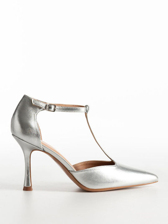 Pumps mit Stiletto-Absatz & Riemchen Silber