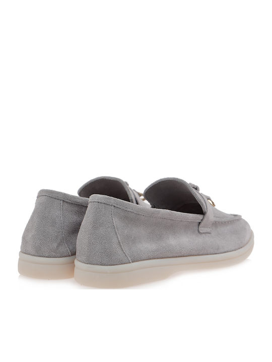 Leather Women's Loafers in Gray Color