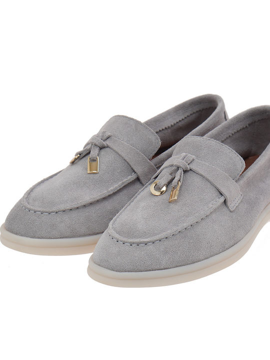 Leather Women's Loafers in Gray Color