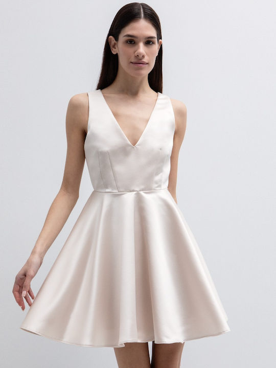 Summer Mini Evening Satin Beige Dress