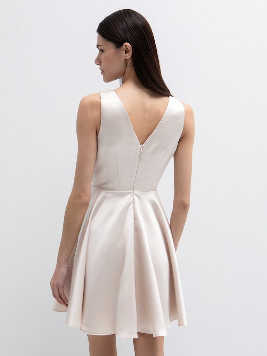 Summer Mini Evening Satin Beige Dress