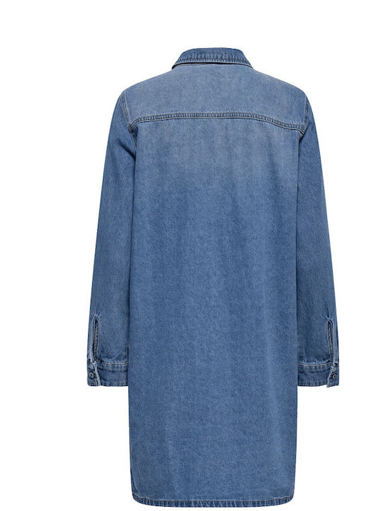 Mini Denim Shirt Dress Blue