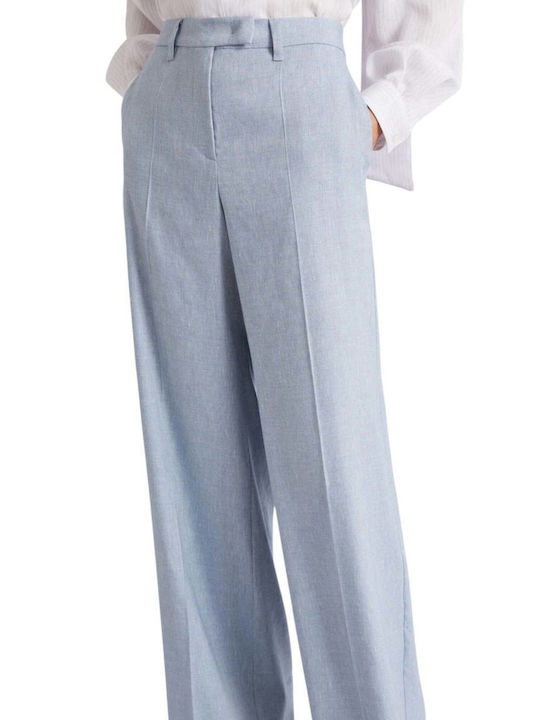 Women's Fabric Trousers in Palazzo Fit Gray