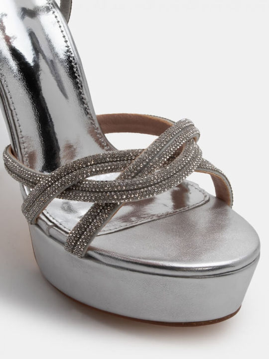 Sandalen mit Strass Silber