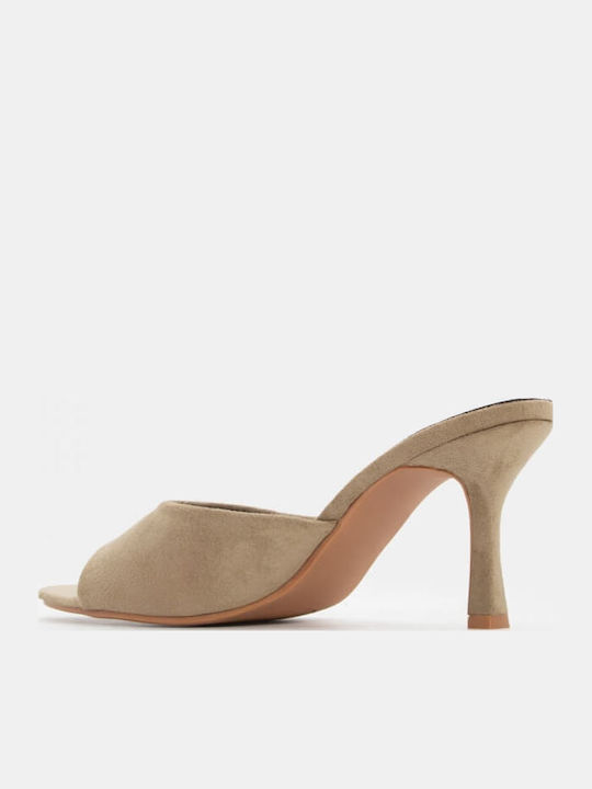 Suede Women's Mules with Thin High Heel in Turquoise Color