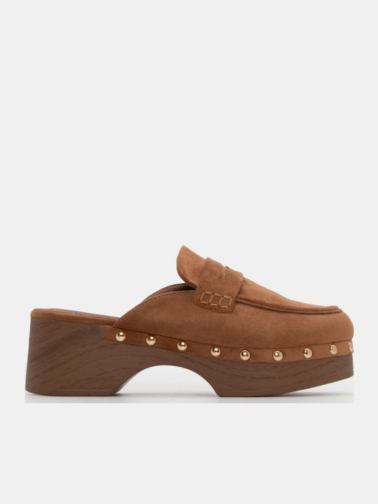 Suede Mule cu cu talpă joasă Toc în Culoare Maro