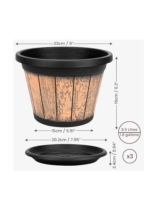 Belle Vous Set 3 Töpfe Fässer Kunststoff Brown/black