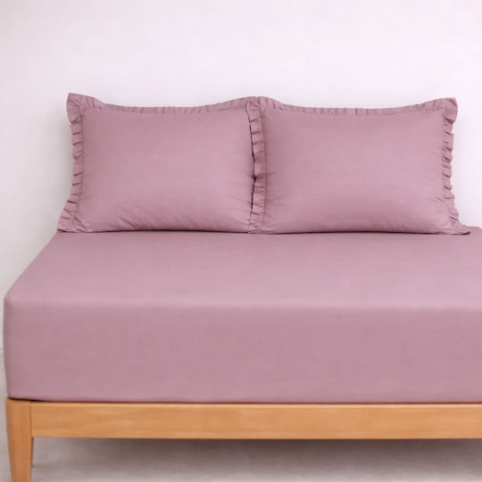 My Home Luxury Set Cearșaf cu 2 Fețe de pernă Super dublu cu Elastic 160x200+30cm. Roz 3buc