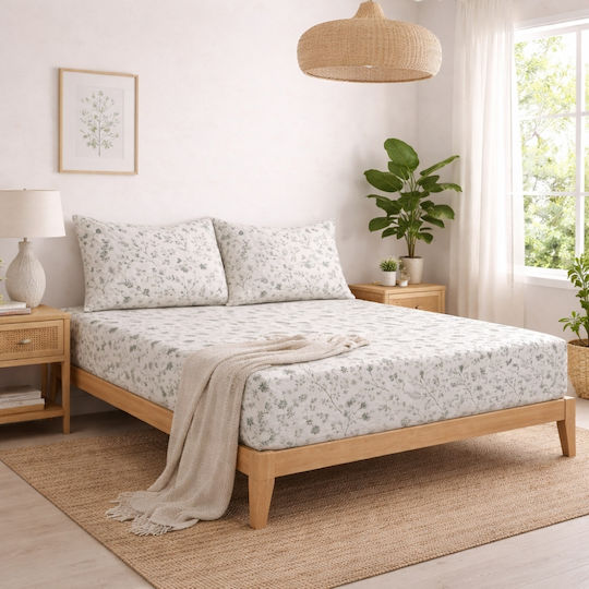 My Home Luxury Bettwäsche-Set Halb-Doppel mit Gummiband 120x200cm. Grezzena Grün 4Stück