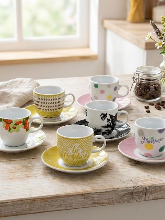 Max Home Set of Cups Coffee Ceramic Brown 90ml 6pcs