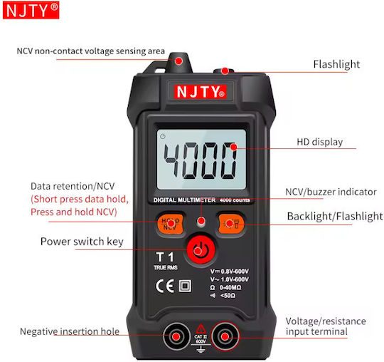 Digital Multimeter True RMS with Buzzer with AC / DC / Resistance Measurement NJTY-T1