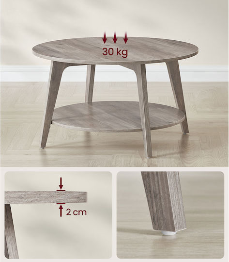Round Central Coffee Table Wooden Gray W80xL80xH45cm