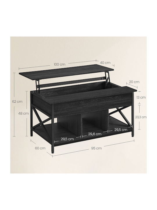 Rectangular Central Wooden Coffee Table with Lifting Mechanism Black 100x60x48cm
