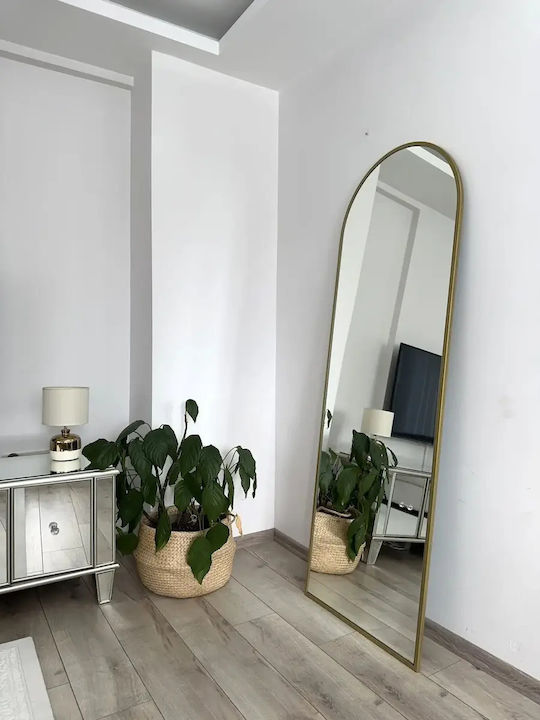 SteweHome Gewölbter Boden- oder Standspiegel mit Goldmetallischem Rahmen 180x80cm