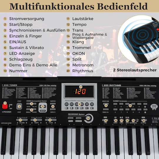 Costway Tastatur MU10137DE-DK mit 61 Tasten mit Kopfhörer Schwarz
