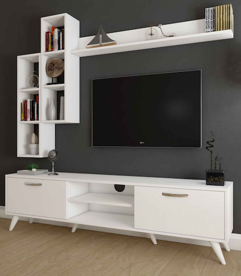 White Living Room TV Unit Wall-Mounted Shelves 180x50cm