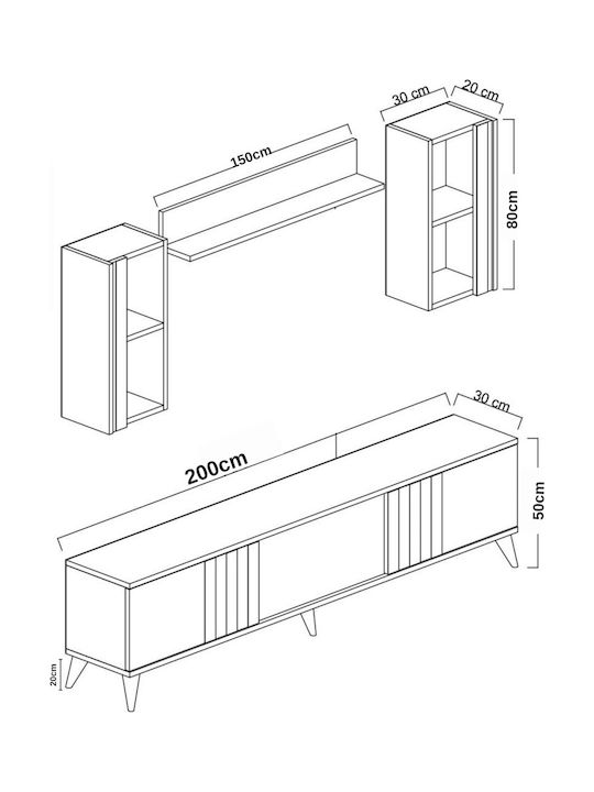 Modern Luxury TV Unit 4 Pieces Black 180 Cm