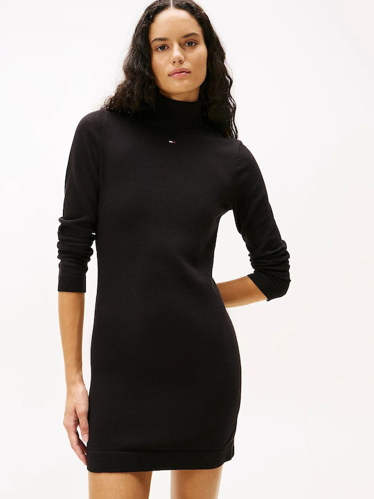 Mini Dress Knitted Turtleneck Black