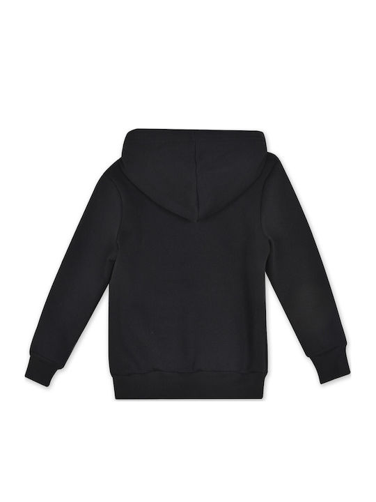 Fleece Παιδικό Φούτερ με Κουκούλα και Τσέπες Μαύρο