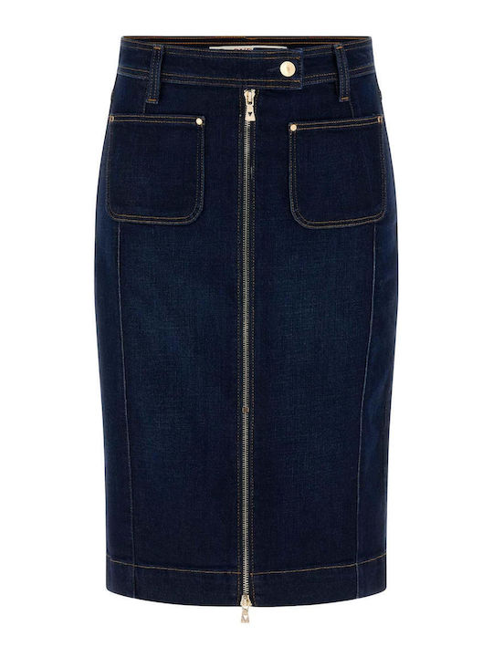 Denim Pencil Midi Skirt Blue