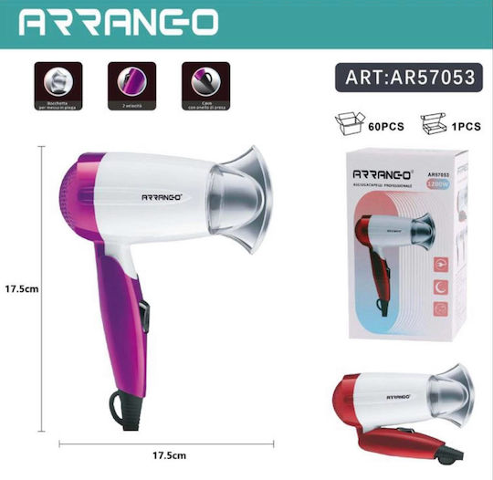Arrango Πιστολάκι Μαλλιών Ταξιδίου 1200W AR57053 Κόκκινο
