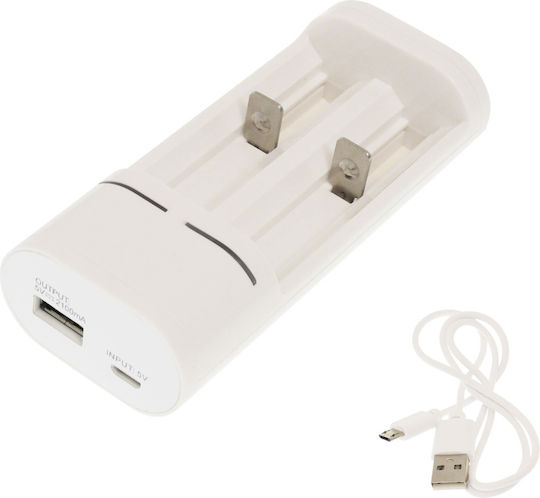 Minwa MW-I319 USB Φορτιστής 2 Μπαταριών Li-ion/Ni-MH/Ni-Cd Μεγέθους AA σε Λευκό χρώμα