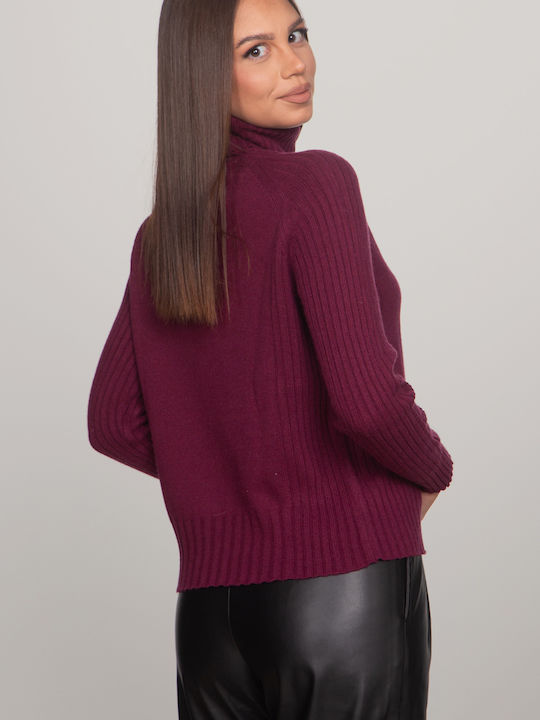 Damen Bluse Rollkragenpullover Burgundy