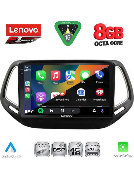 Lenovo Auto-Audiosystem für Jeep Kompass 2016-2021 (Bluetooth/USB/WiFi/GPS/Apple-Carplay/Android-Auto) mit Touchscreen 10"