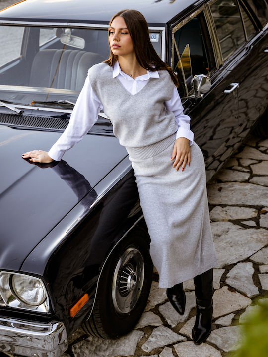 Winter Women's Tunic Sleeveless with V-Neck Grey Light