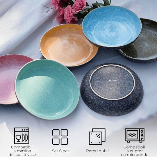 Miamio Las Palmitas Ceramic Multicolour Soup Plate Diameter 22cm 6 Pieces