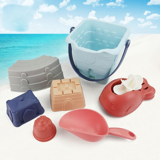 Set 7 Sand Toys Castle Bucket Sand Molds Accessories Woopie Pastel