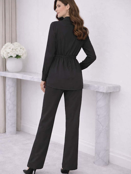 Women's Black Set with Pants with Elastic in Loose Fit