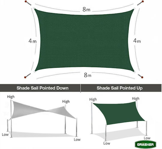 Grasher Правоъгълена Shade Sail Зелен 4x8m