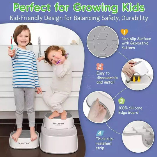 Double Non-Slip Kids Bathroom Step Stool – Auxiliary Set of 2 Pieces