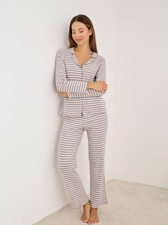 Siyah Inci Set Pijamale pentru Femei Light Grey
