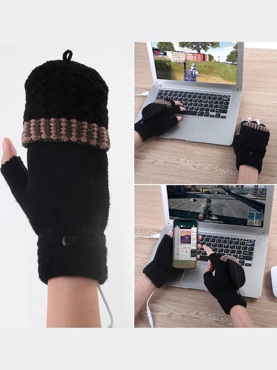 Unisex Knitted Touch Fingerless Gloves Gray Heated