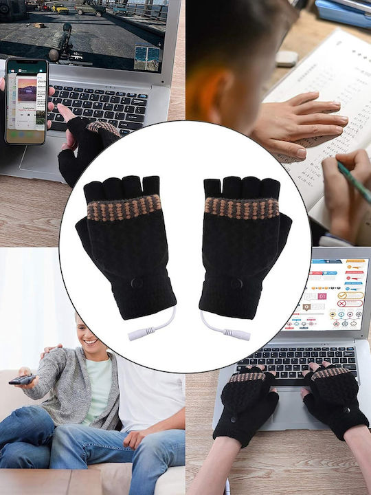 Unisex Knitted Touch Fingerless Gloves Gray Heated